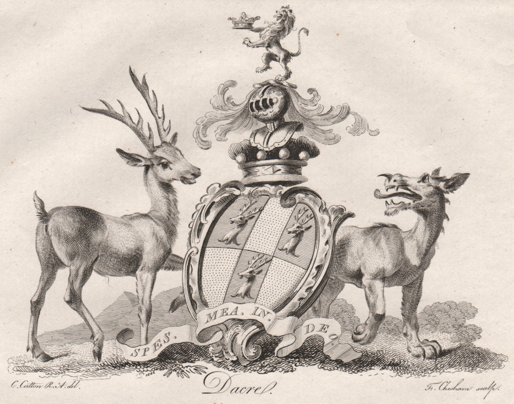 DACRE. Coat of Arms. Heraldry 1790 old antique vintage print picture